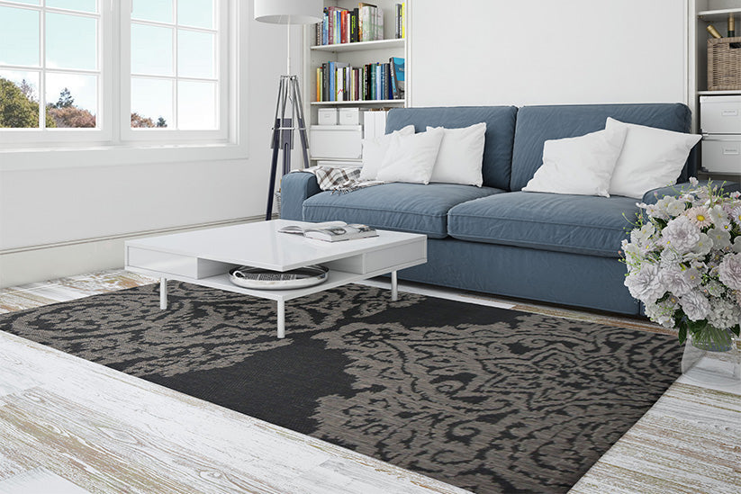Jute Collection® Black Damask Design Jute Area Rug