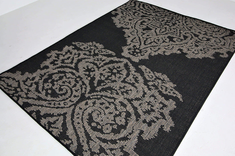 Jute Collection® Black Damask Design Jute Area Rug