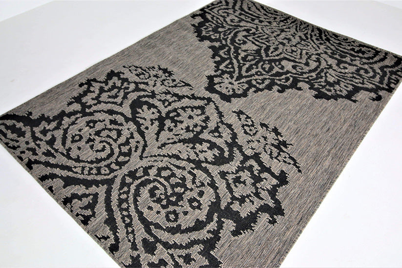 Jute Collection® Grey Damask Design Jute Area Rug