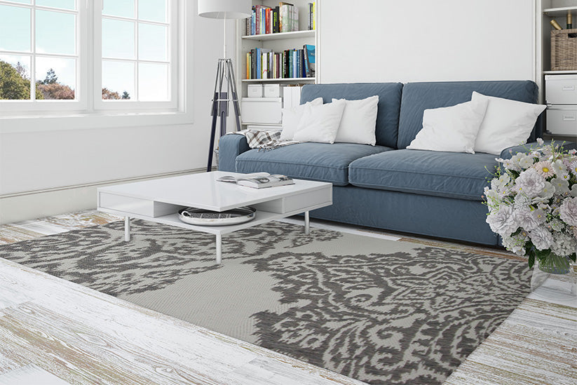 Jute Collection® Ivory Damask Design Jute Area Rug
