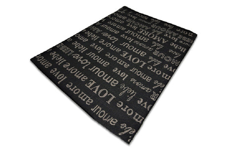 Jute Collection® Black Love All-Over Design Jute Area Rug