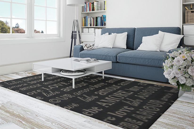 Jute Collection® Black Love All-Over Design Jute Area Rug