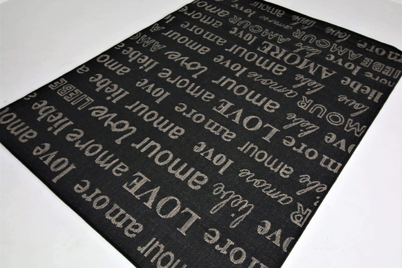 Jute Collection® Black Love All-Over Design Jute Area Rug