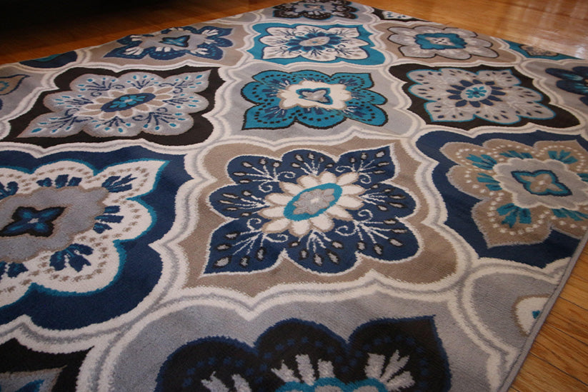 Generations New Contemporary Panal & Diamonds Beige Navy Coral Blue Grey Modern Area Rugs 8036