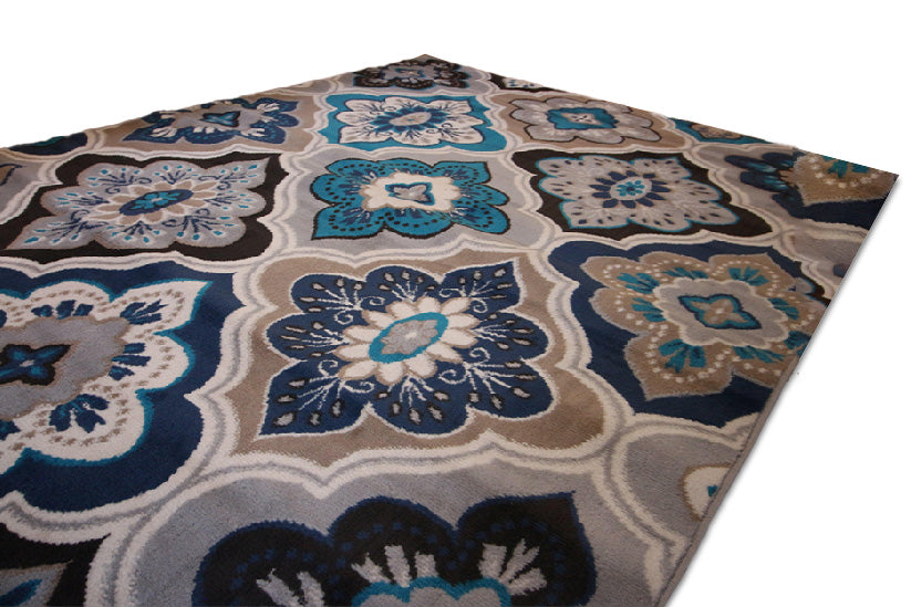 Generations New Contemporary Panal & Diamonds Beige Navy Coral Blue Grey Modern Area Rugs 8036
