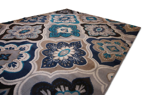 Generations New Contemporary Panal & Diamonds Beige Navy Coral Blue Grey Modern Area Rugs 8036