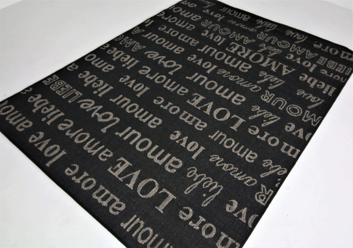 Jute Collection® Black Love All-Over Design Jute Area Rug - HomeLife Company
