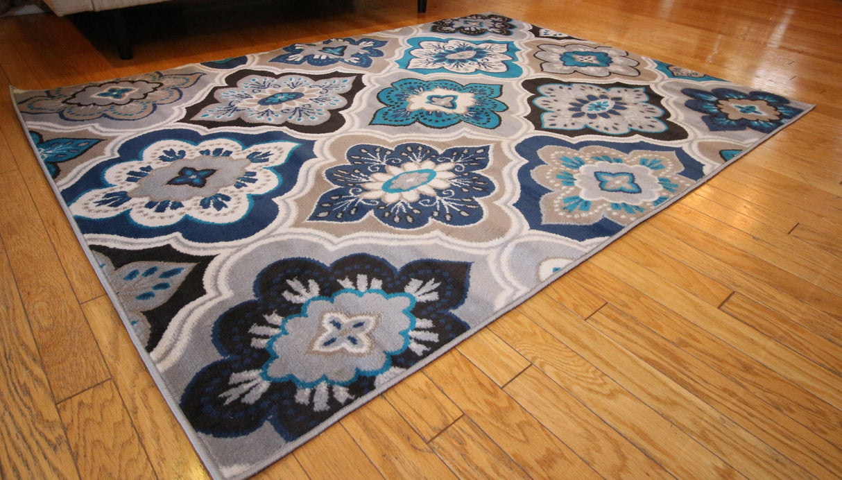 Generations New Contemporary Panal & Diamonds Beige Navy Coral Blue Grey Modern Area Rugs 8036 - HomeLife Company