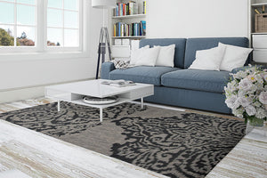 Jute Collection® Grey Damask Design Jute Area Rug