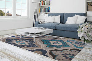 Generations New Contemporary Panal & Diamonds Beige Navy Coral Blue Grey Modern Area Rugs 8036