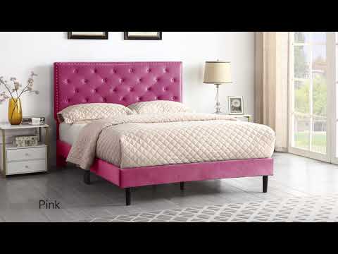 Pink suede outlet bed frame